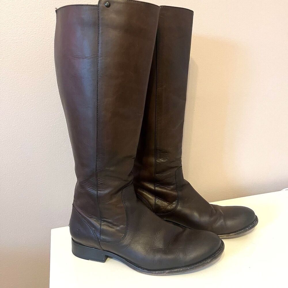 FRYE Melissa Stud 9 B Brown Leather Back Zip Riding Boots Preppy Equestrian